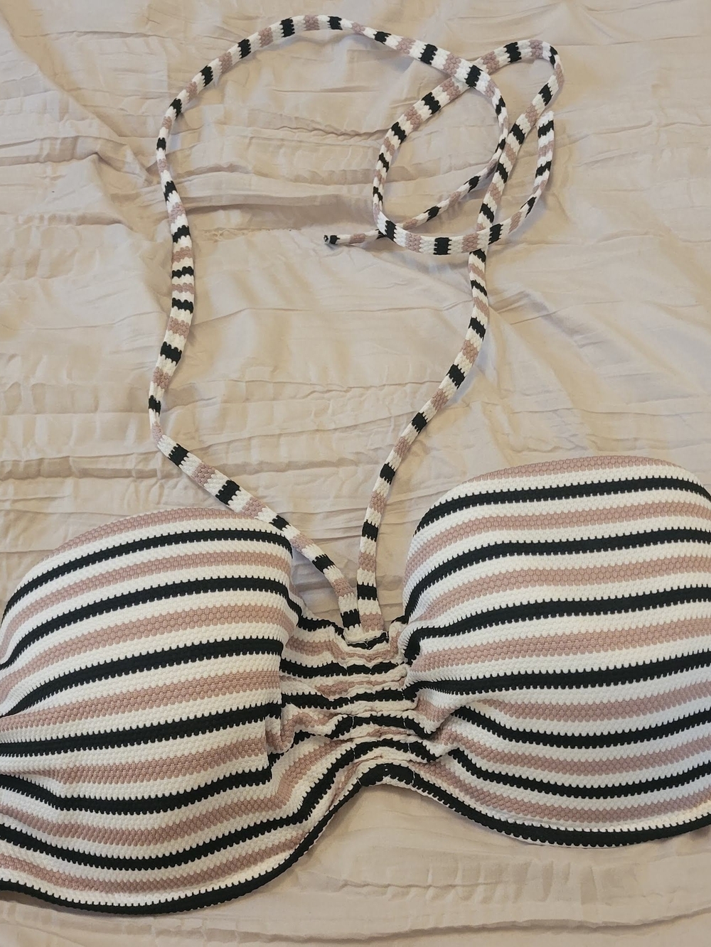 Shade & Shore Striped Bandeau Bikini Top in Black, White & Blush Size 34D